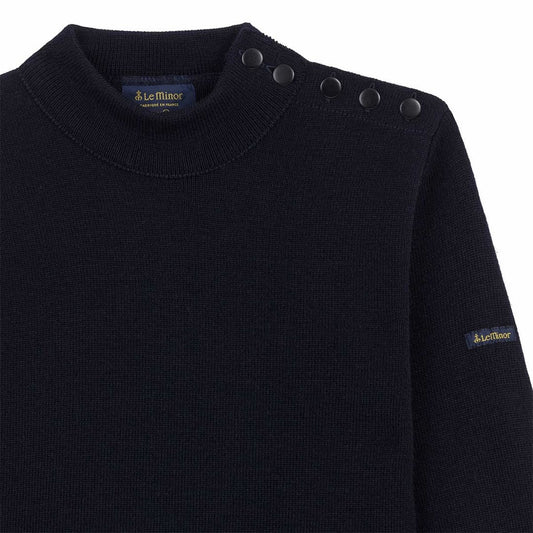 Le Minor Wool Fisherman Sweater with Button Shoulder Shirts & Tops Le Minor