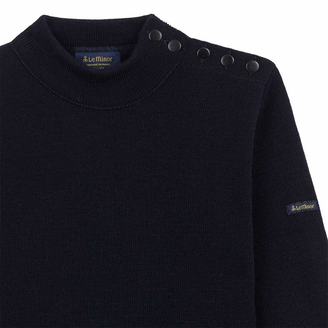 Le Minor Wool Fisherman Sweater with Button Shoulder Shirts & Tops Le Minor 